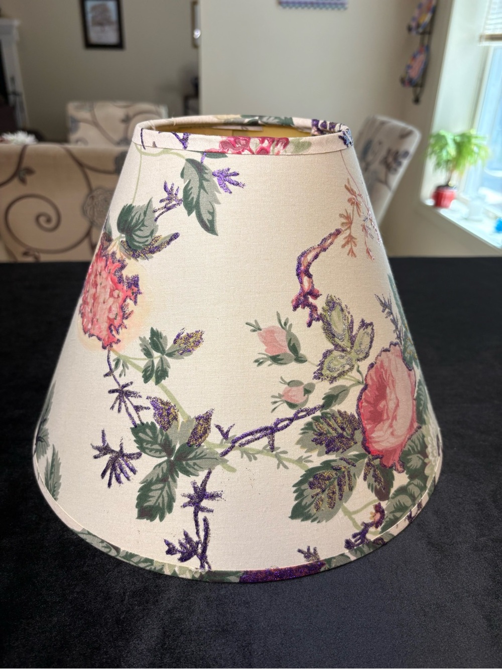 Handmade Floral Lampshade With White Fabric Base And Pink Rose Patterns